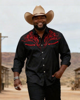 Big & Tall Men's Western Black And Red Totem Print Long Sleeve Shirt Pants Set